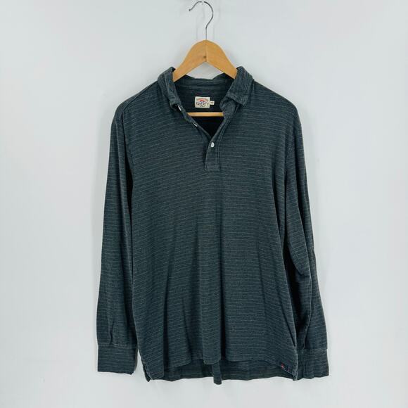 Faherty Other - Faherty Mens Long Sleeve Polo Shirt Top Blue Striped Pima Cotton Blend Size M